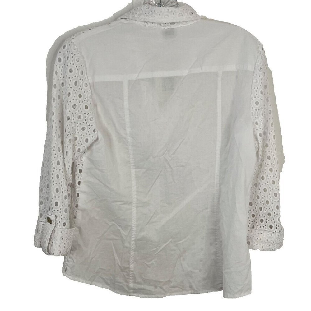 Anne Klein NWT White Eyelet Lace Roll Tab Long Sleeve Cotton Blouse Size XS - Picture 4 of 11